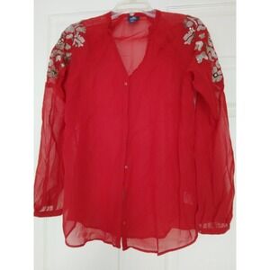 Authentic Icon Rd Sheer L sleeve blouse with metallic embroidery studs femmegoth